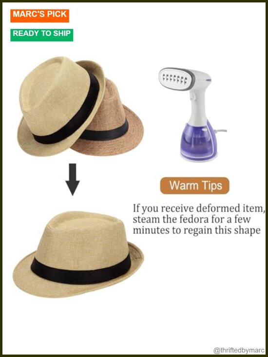 5 Pack Short Brim Fedora Classic Summer Sun Hat Panama Cap main image 4